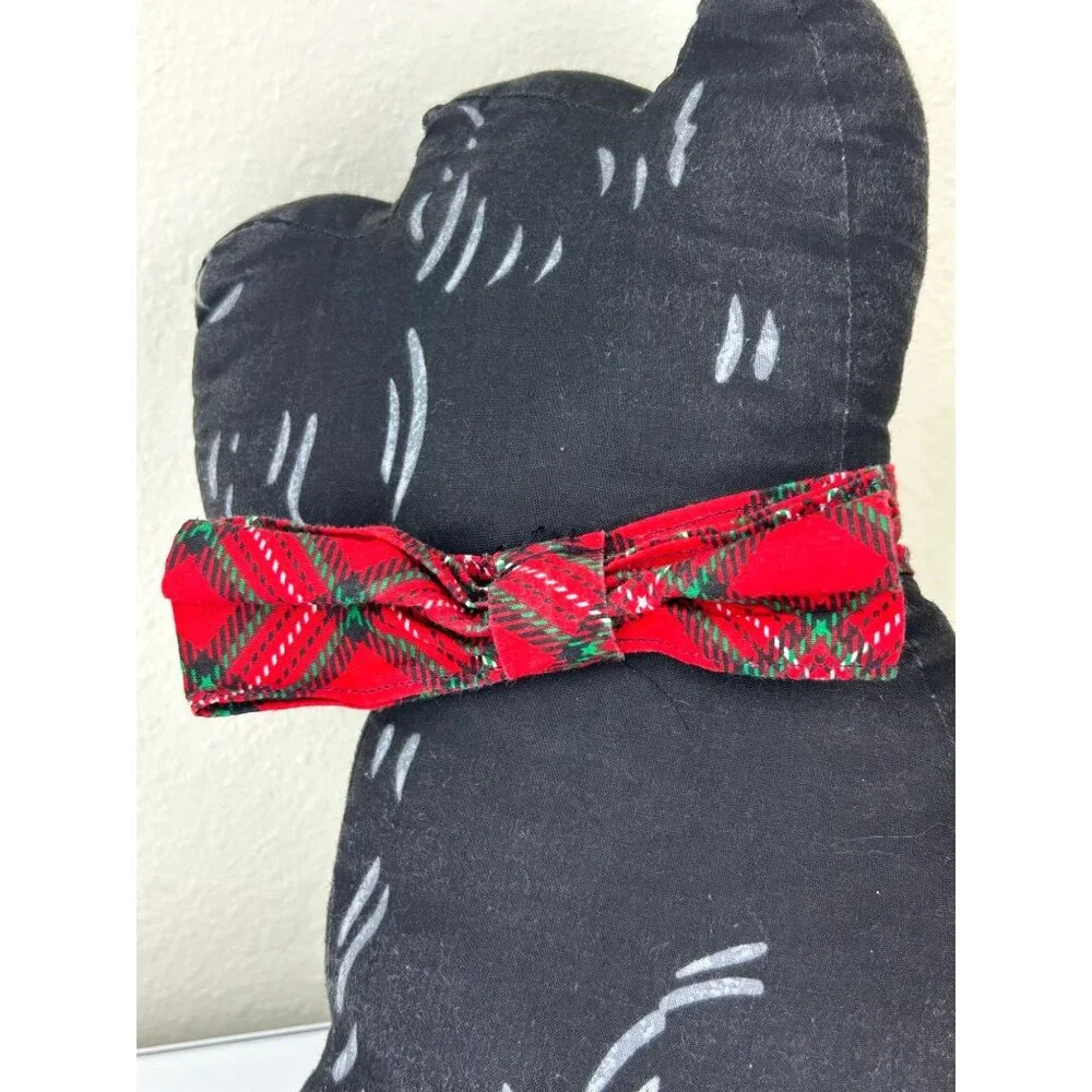 Vintage Scottie Dog with Plaid Bow Christmas Holiday Pillow Handmade Sewn READ